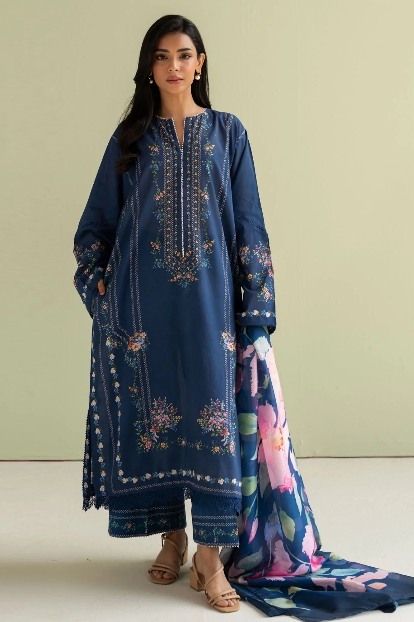 3 Piece Digital Printed Lawn Shirt Trouser and Dupatta BQ421