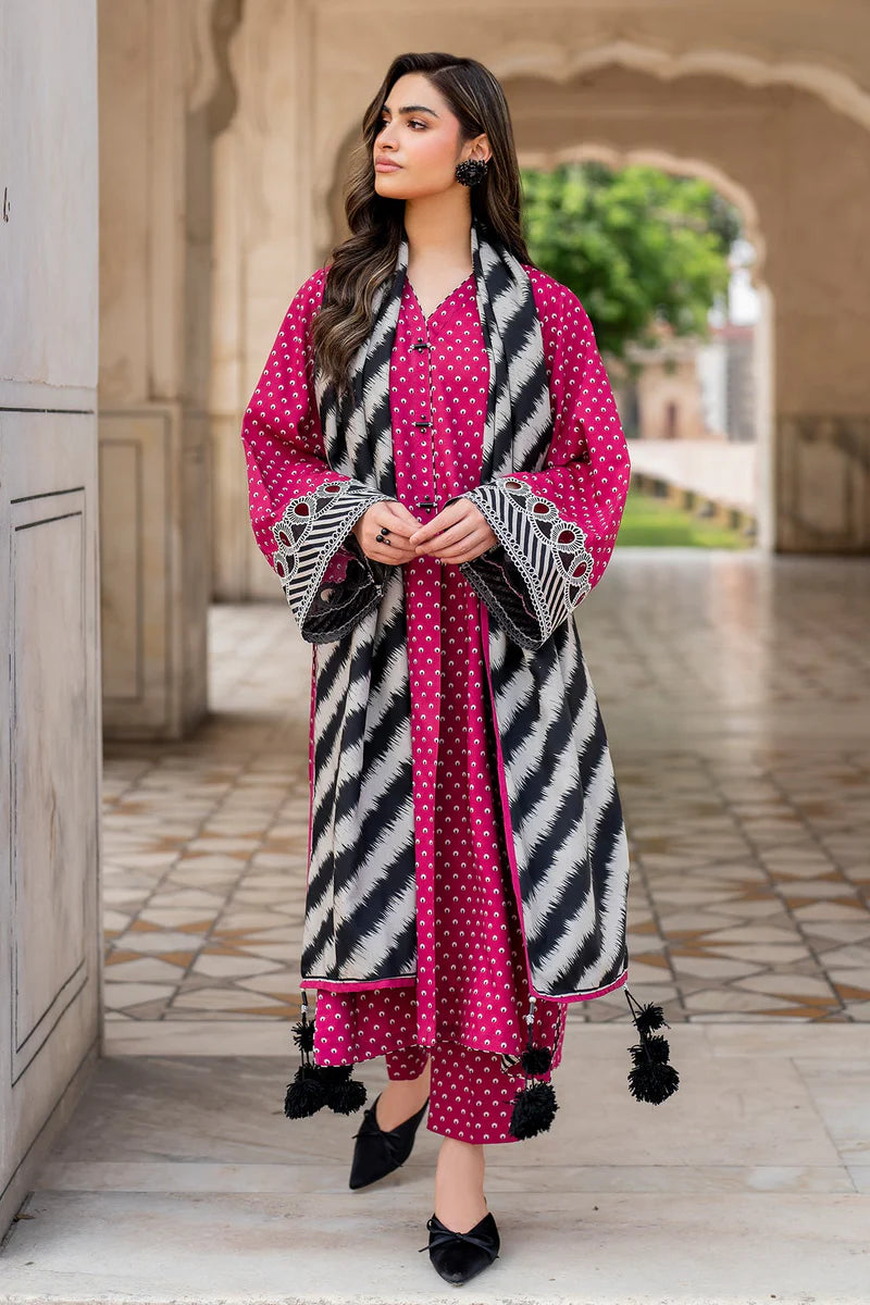 3 Piece Digital Printed Lawn Shirt Trouser with Lawn Dupatta BQ411