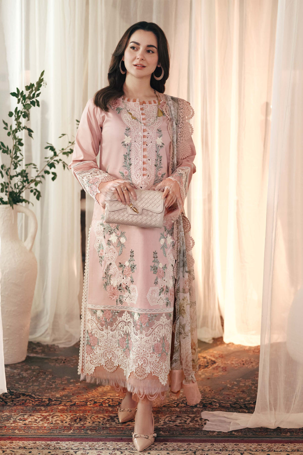 3PC DHANAK EMBROIDERED SHIRT WITH COUTRAI PRINTED SHAWL AND TROUSER 501