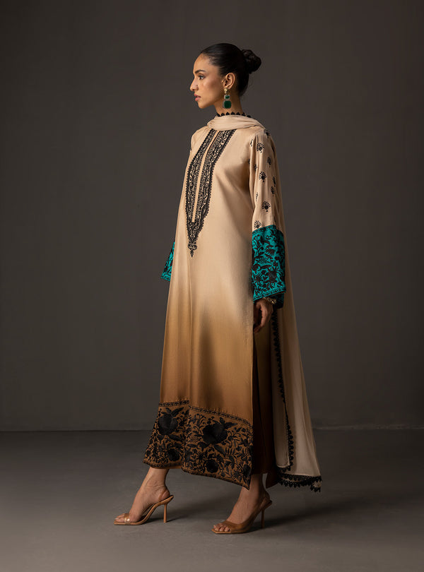 3 Piece Unstitched Embroidered and Printed SIlk Suit 229