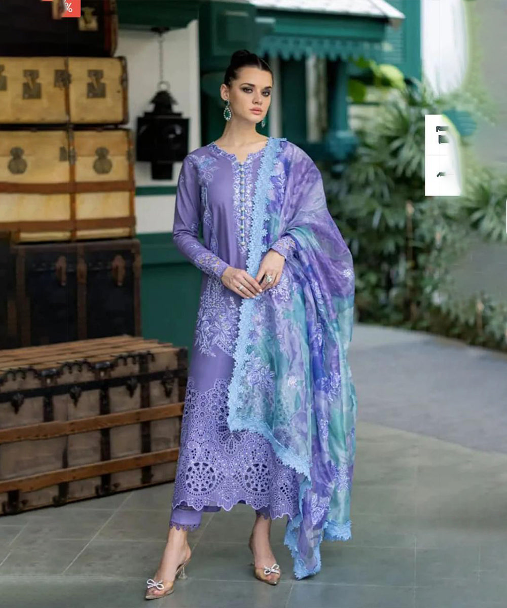 3 Piece Embroidered Lawn Shirt with Printed Cotton Net Dupatta 1329