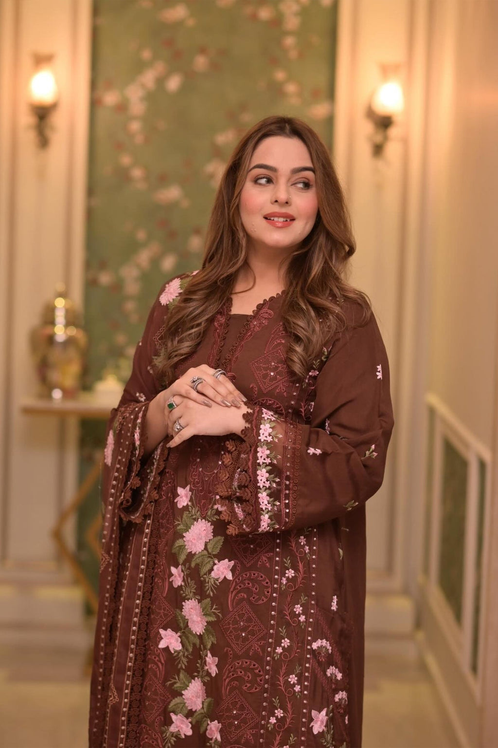 3PC - Aneela's Lawn Unstitched Embroidered Collection With Chiffon Dupatta 704