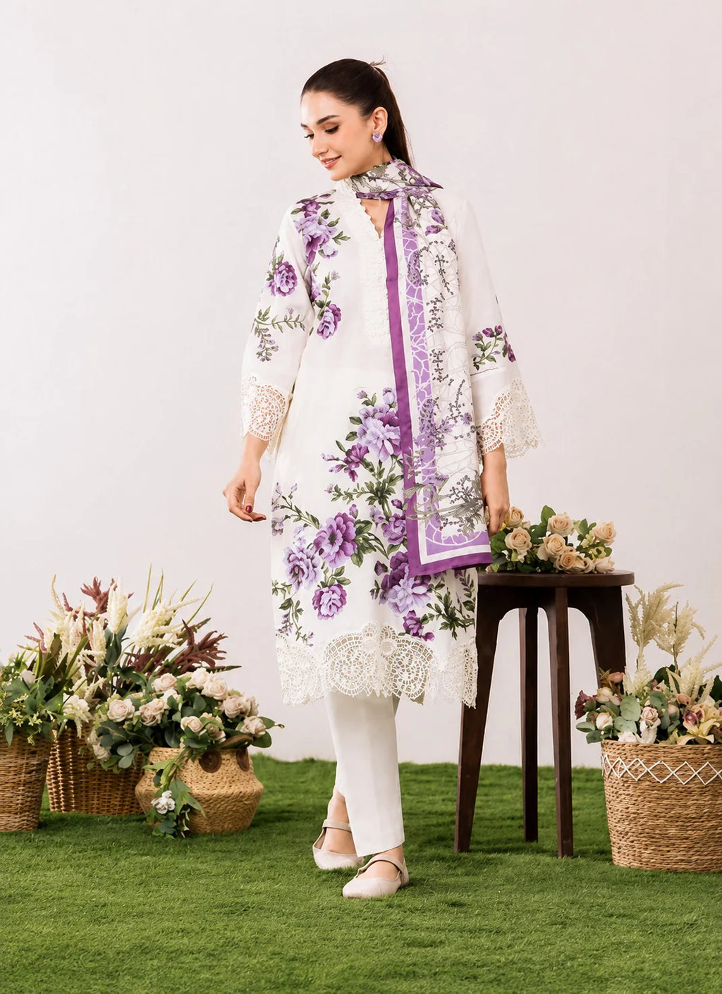 Sahibas By Mirza - 3Pc Premium Lawn Embroidered Suit