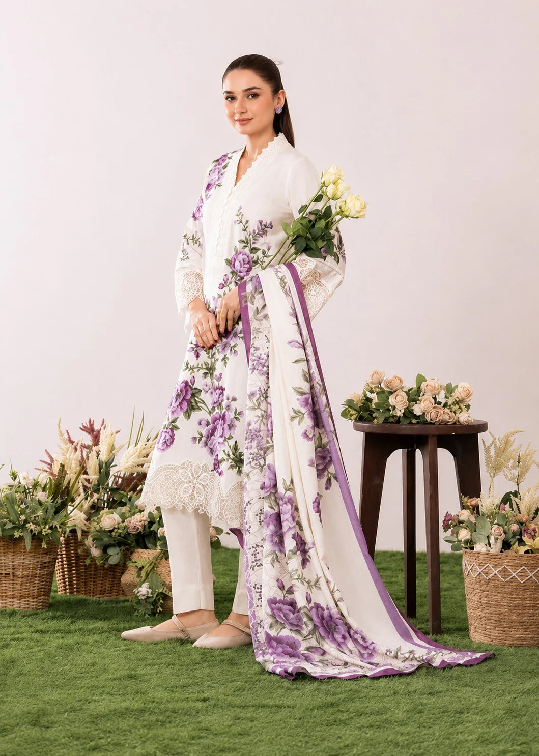 Sahibas By Mirza - 3Pc Premium Lawn Embroidered Suit