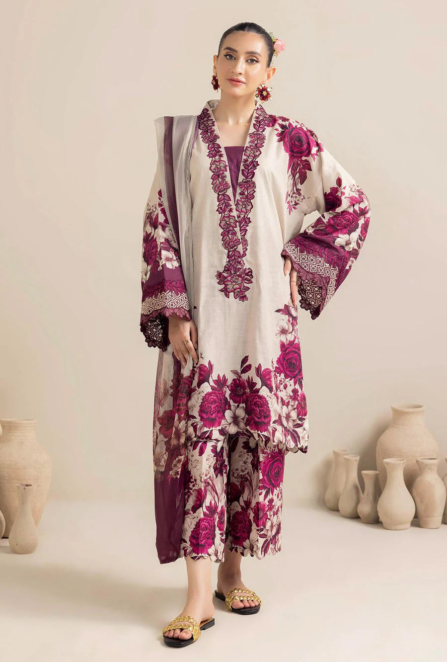 ADAN LIBAS - 3PC LAWN PRINTED SHIRT WITH CHIFON PRINTED DUPATTA AND TROUSER - A301