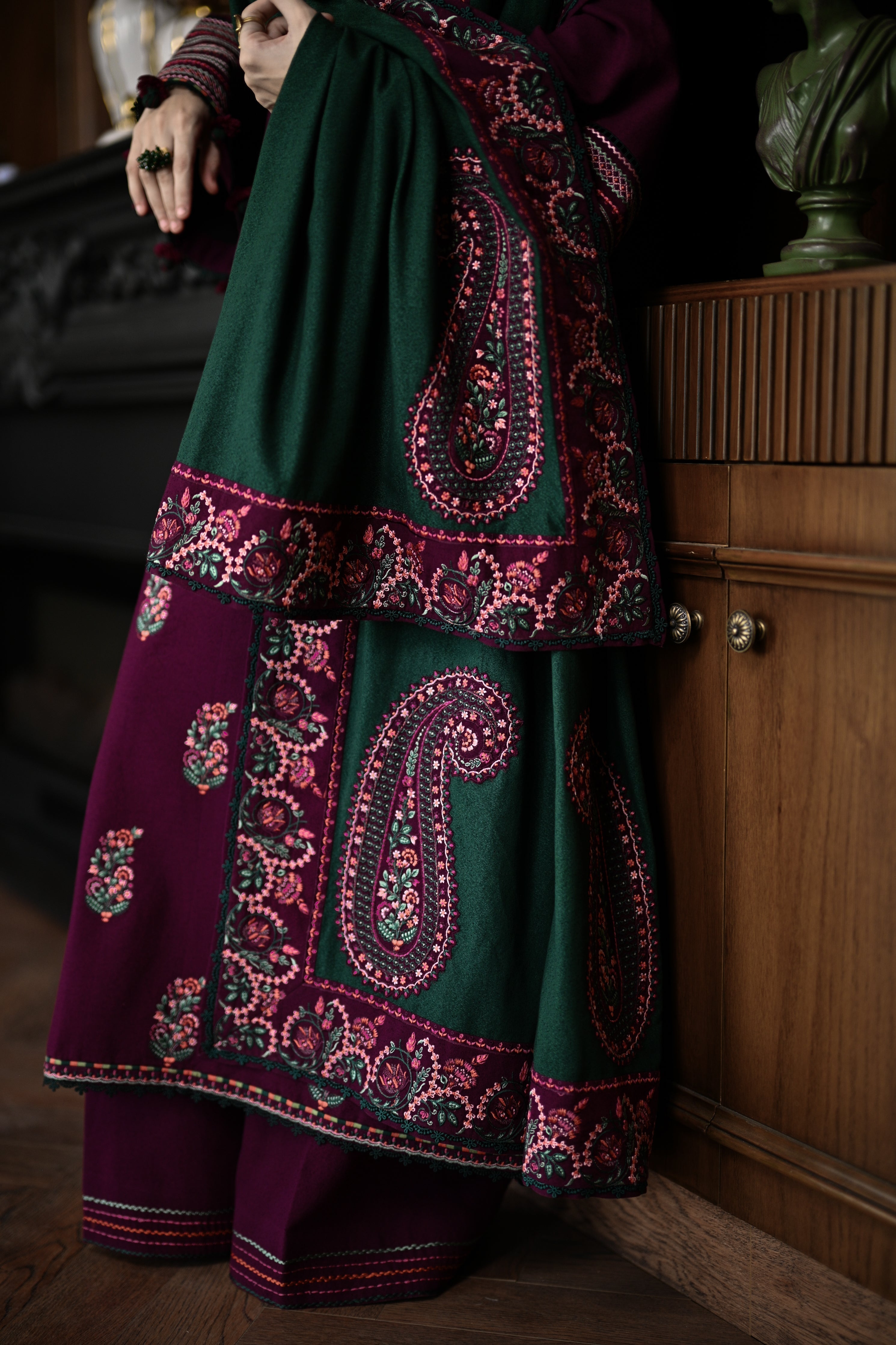 BATIK-3PC DHANAK EMBROIDERED SHIRT WITH DHANAK EMBROIDERED SHAWL AND TROUSER- 678