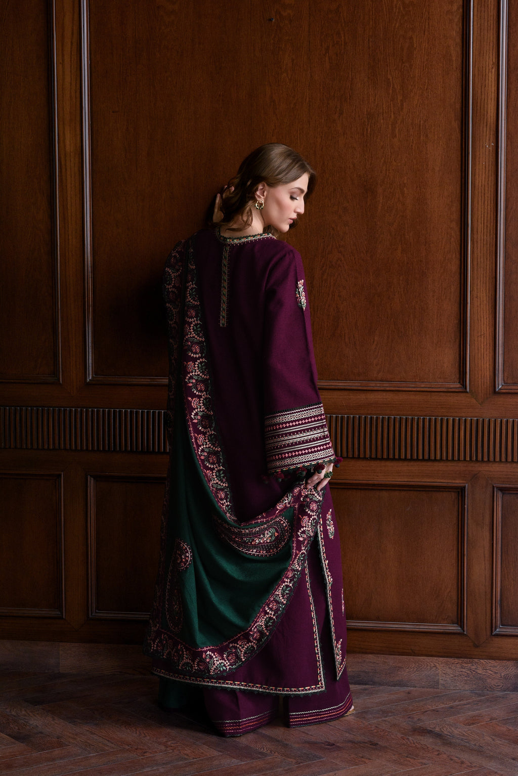 BATIK-3PC DHANAK EMBROIDERED SHIRT WITH DHANAK EMBROIDERED SHAWL AND TROUSER- 678