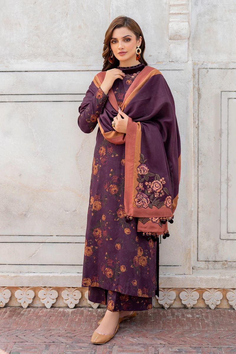 3 Piece Digital Printed Khaddar Shirt Trouser and Dupatta BK 184