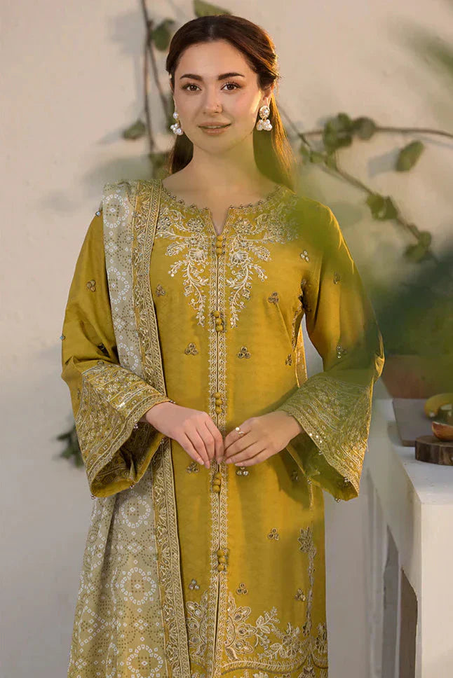 Dhanak-3PC Embroidered Shirt with Twill Printed Shawl- 260