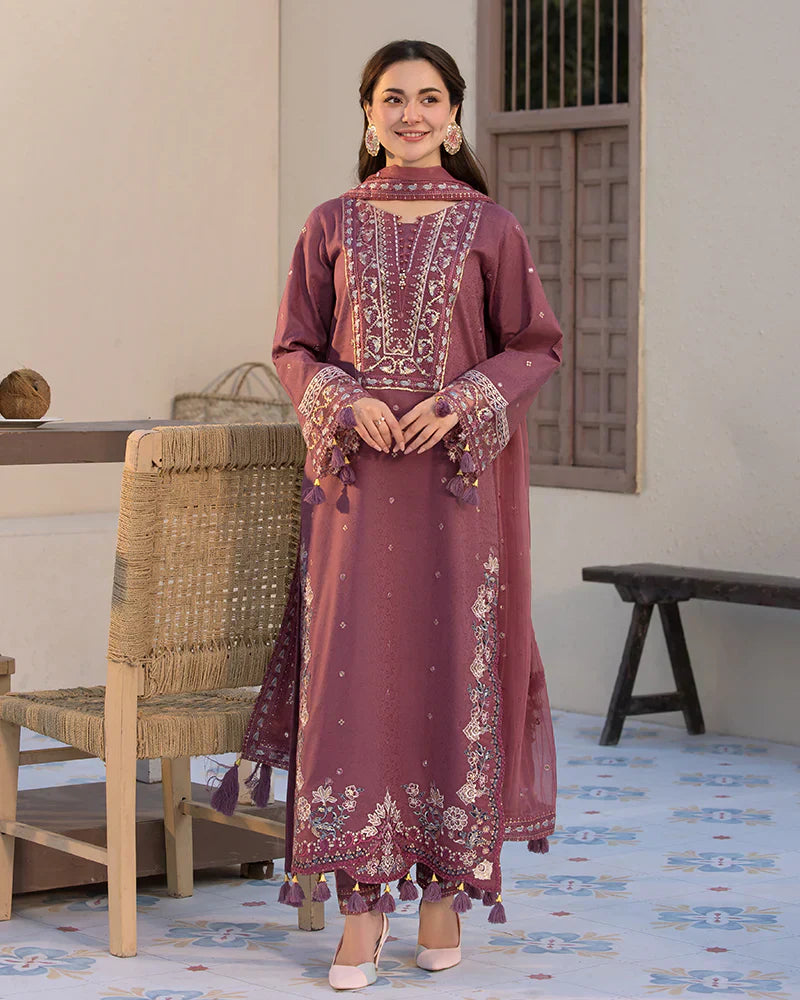 Dhanak-3PC Embroidered Shirt with Chiffon Embroidered Dupatta-1321W