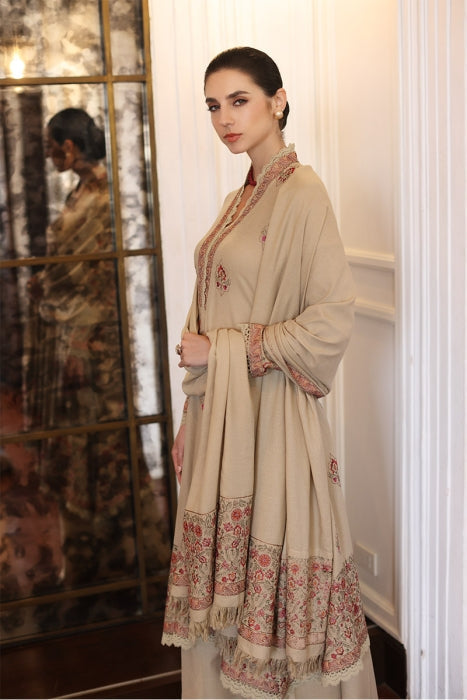 3 Piece Embroidered Dhanak Shirt with Embroidered Dhanak Shawl 242