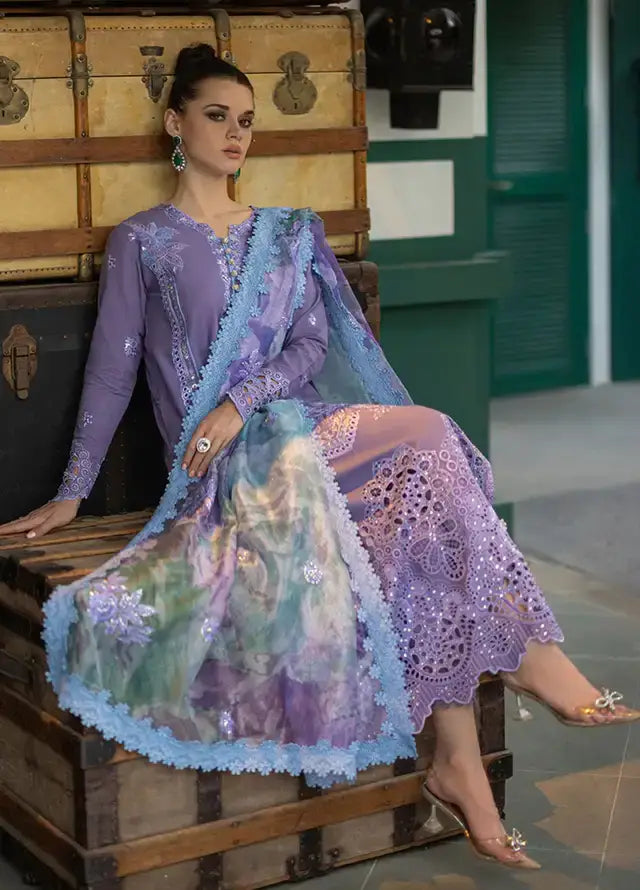 3 Piece Embroidered Lawn Shirt with Printed Cotton Net Dupatta 1329