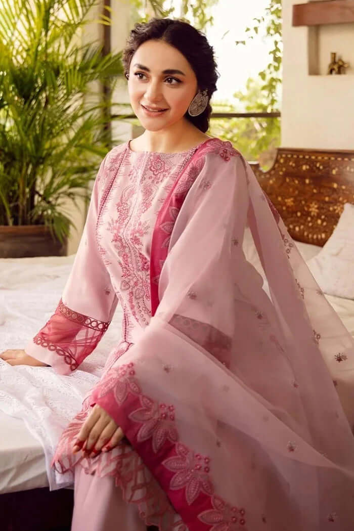 3 Piece Embroidered Lawn Shirt with Embroidered Organza Dupatta RA46